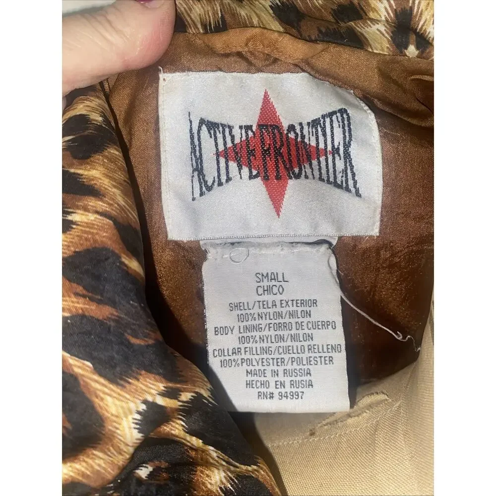 80s Wind Breaker Black and Brown Cheetah Pattern Metallic Gold Trim Small/Medium - Picture 9 of 9